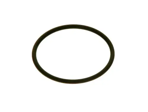 Schwarzer O-Ring auf weißem Hintergrund, hergestellt von Bosch. Der Ring hat eine runde Form und eine gleichmäßige Oberfläche ohne sichtbare Mängel.